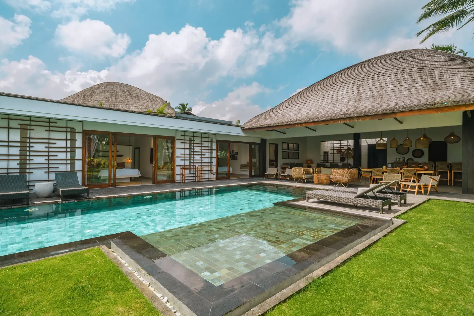 Private pool and spacious outdoor living area at a four-bedroom luxury villa at K Club Ubud Bali